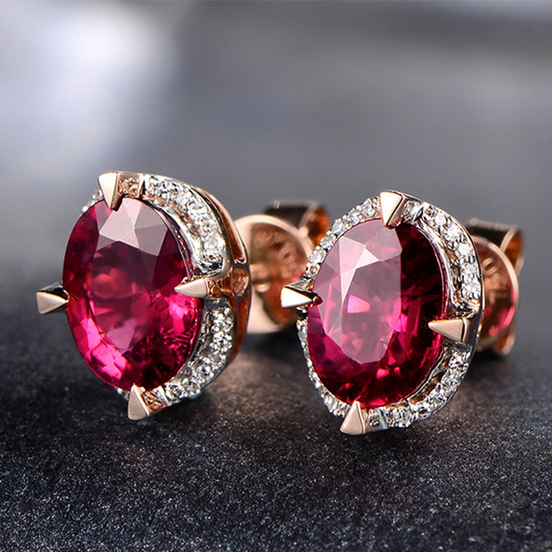 Women's Full Diamond Four-claw Ruby Earrings