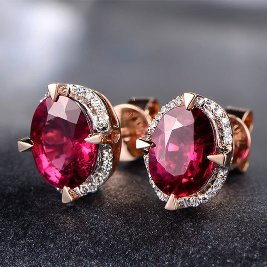 Women's Full Diamond Four-claw Ruby Earrings