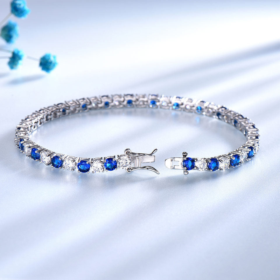 Sterling Silver With Nano Sapphire And Diamond Zircon Bracelet