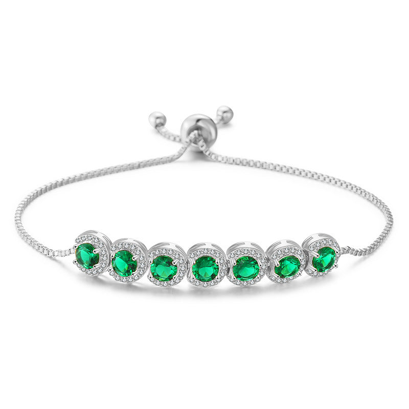 Emerald Zircon Adjustable Bracelet Women