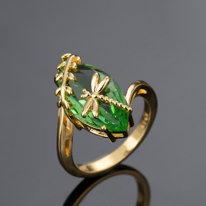 Women's Dragonfly Olive Emerald Ring