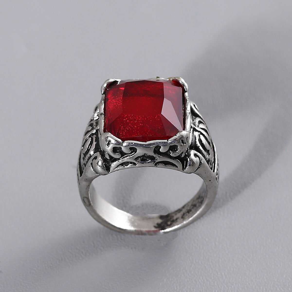 Men's Vintage Ruby Titanium Steel Ring