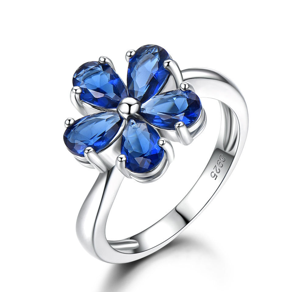 925 Sterling Silver Flowers Sapphire Ring For Women