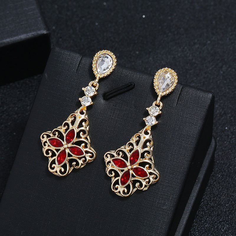 Vintage Fashion Luxury Ruby And Diamond Earrings