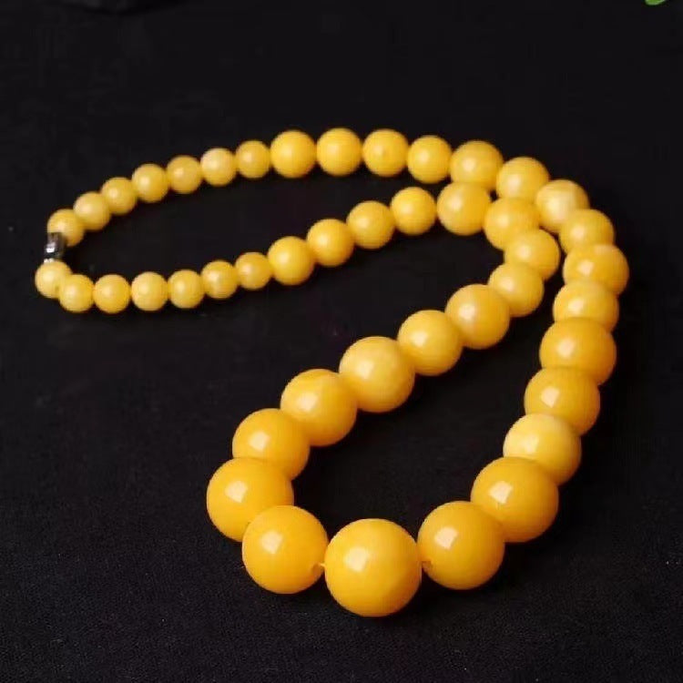 Beeswax Graduated Strand Yellow Chicken Grease Round Beads Necklace Clavicle Chain