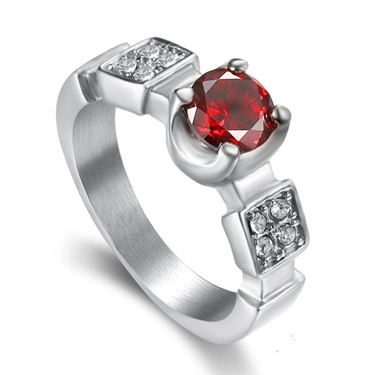 Ruby Titanium Steel Four-claw Diamond Ring