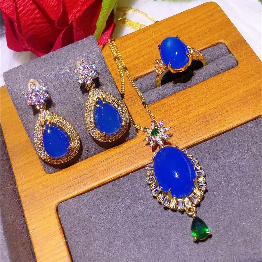 Luxury Sapphire Blue Chalcedony Set