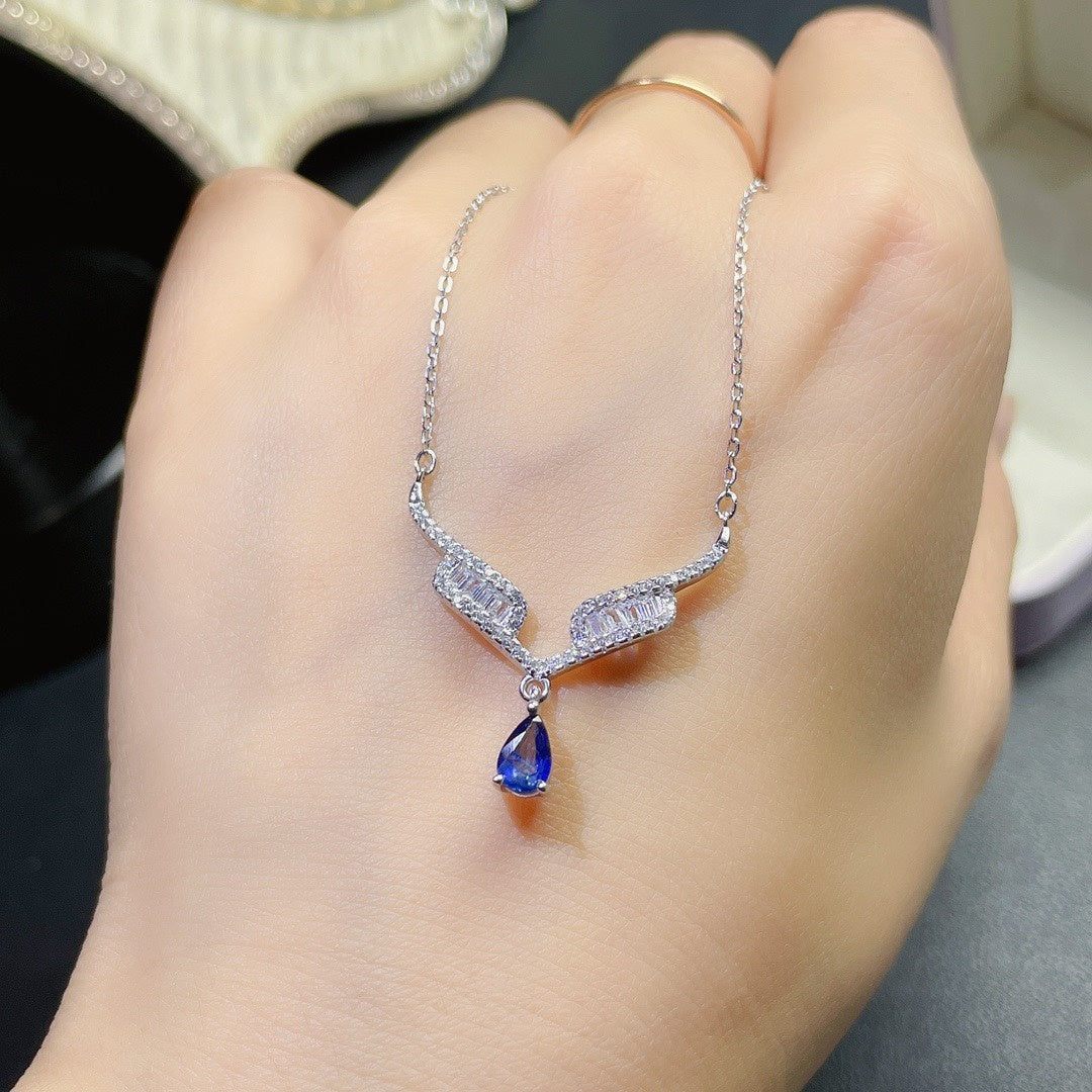 Women's Sterling Silver Inlaid Sapphire Necklace