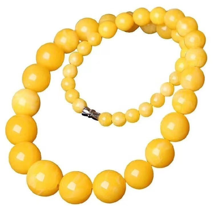 Beeswax Graduated Strand Yellow Chicken Grease Round Beads Necklace Clavicle Chain