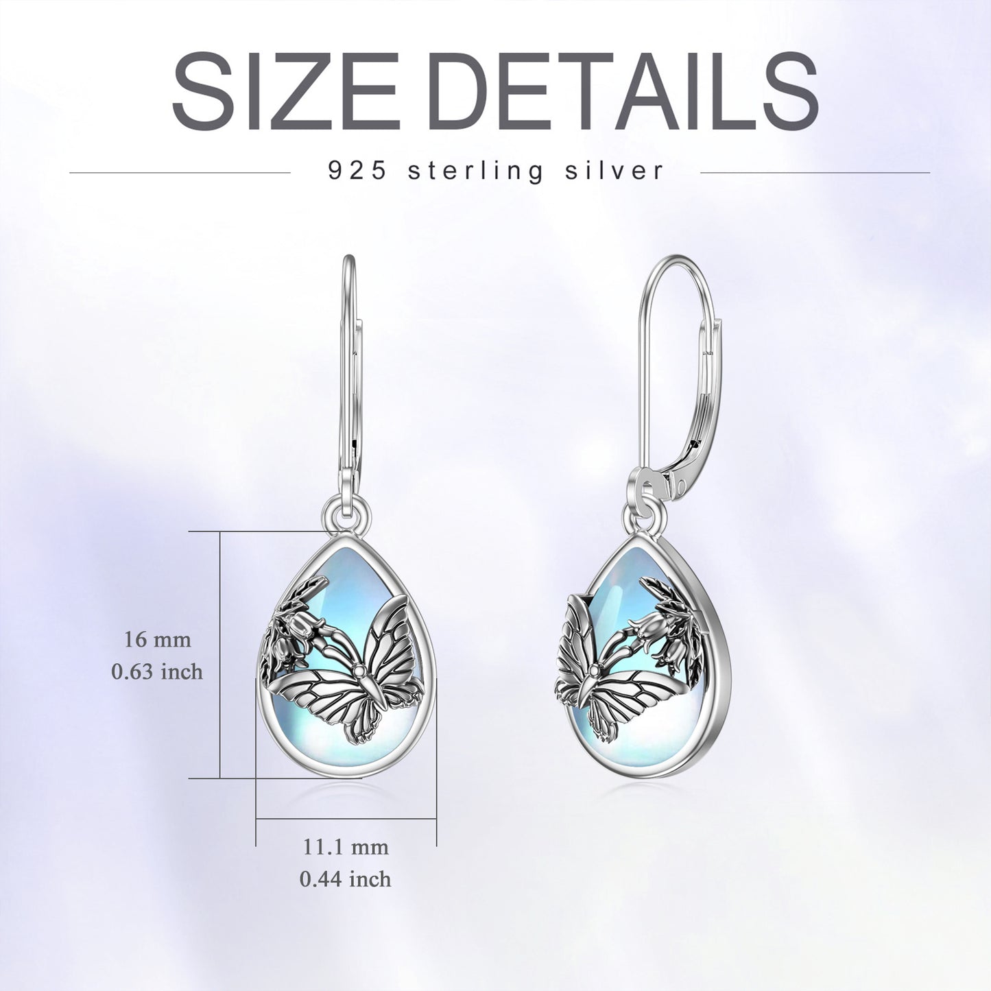 Butterfly Leverback Earrings 925 Sterling Silver Butterfly Moonstone Earrings For Women