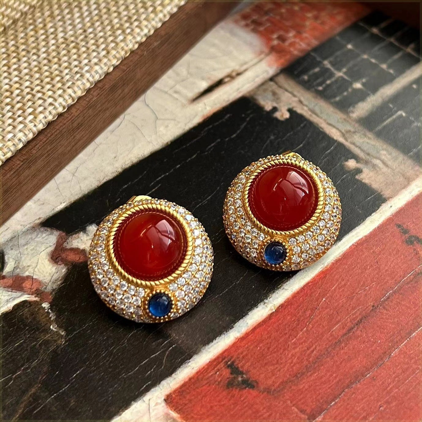 Ruby Dense Inlaid High Diamond Ring Earrings