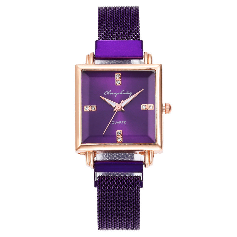 Square Simple Temperament Magnetic Snap Diamond Women's Watch