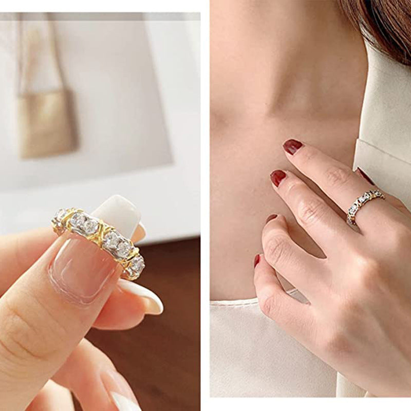 Luxury Shiny Zircon Cross Ring Fashion Simple Jewelry