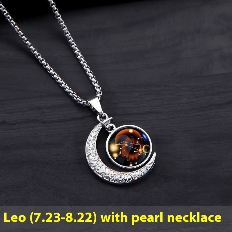 12 Constellation Moon & Star Luminous Necklace for Women. Glowing Zodiac Moonstone Pendant Necklace - Astrological Charm