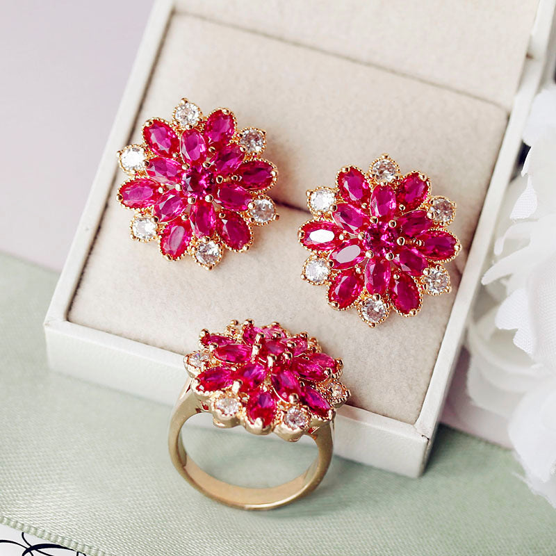 Ruby Multi-layer Flower Ring Necklace Women