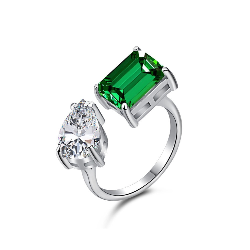 High Carbon Diamond Sapphire Green Ring