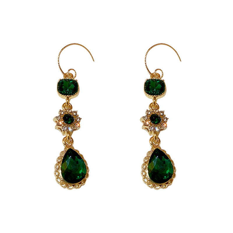 Diamond Emerald Ear Hook Earrings