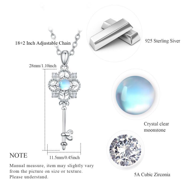 Sterling Silver Key Blue Moonstone and AAA Cz Round Key Pendant Necklace