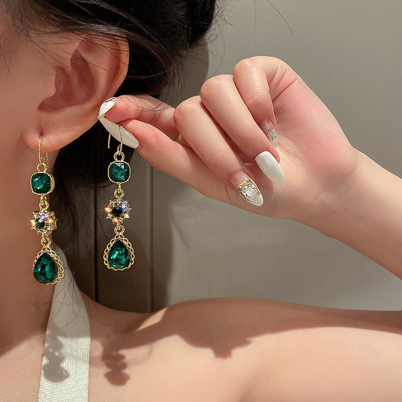 Diamond Emerald Ear Hook Earrings