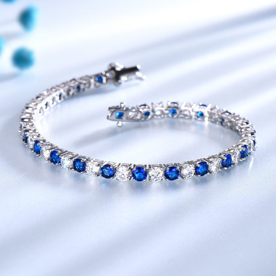 Sterling Silver With Nano Sapphire And Diamond Zircon Bracelet