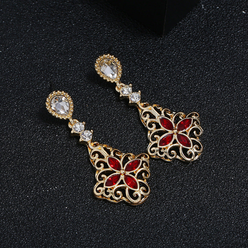 Vintage Fashion Luxury Ruby And Diamond Earrings