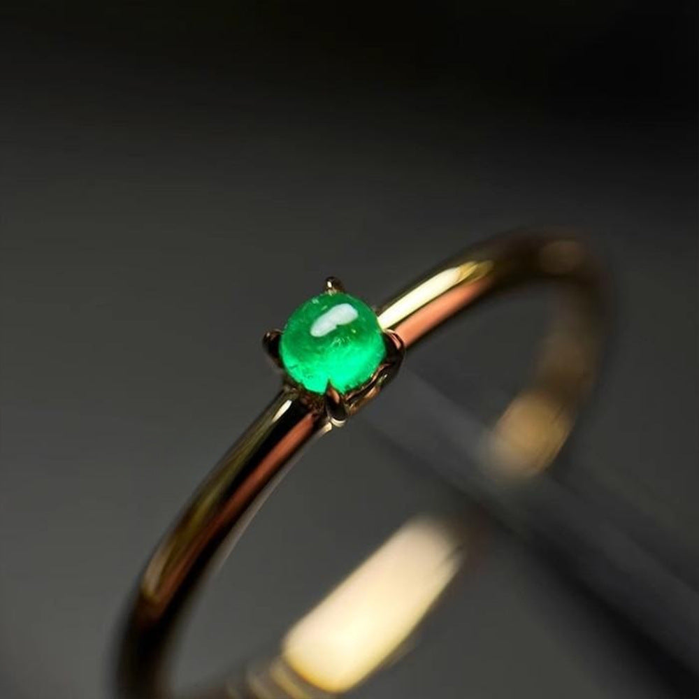 S925 Sterling Silver Emerald Gold-plated Ring Emerald Adjustable