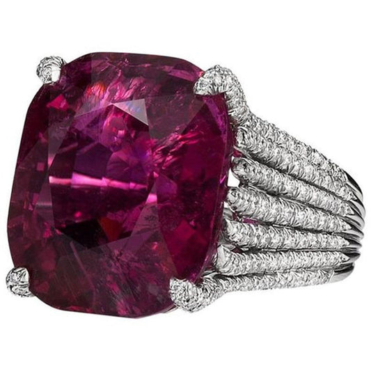 Luxury Ruby Women's Ring Geometric Full Diamond