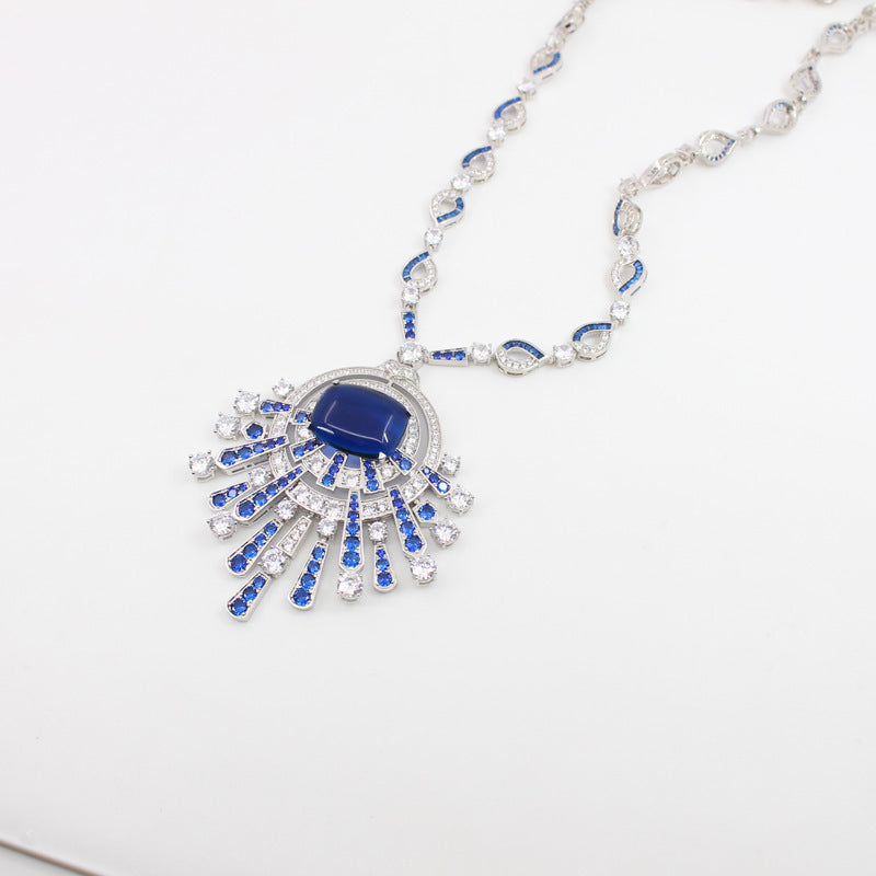 Atmospheric Pillow Type Sapphire Blue Necklace