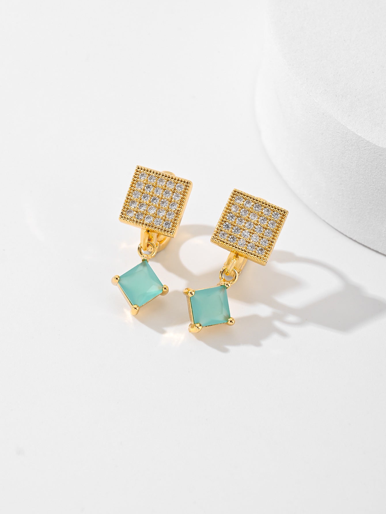 European And American Square Fashion Zircon Earrings In Various Colors