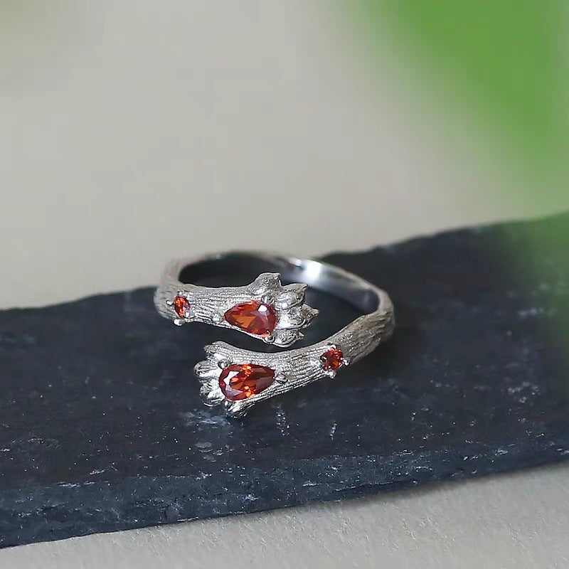 Fashion Jewelry Simple Cute Cat Claw Red Diamond Embedded Women's Ring