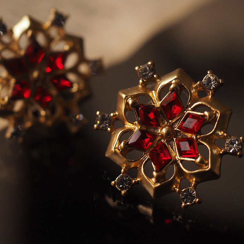 Snowflake Ruby Antique Retro Earring Ear Clip