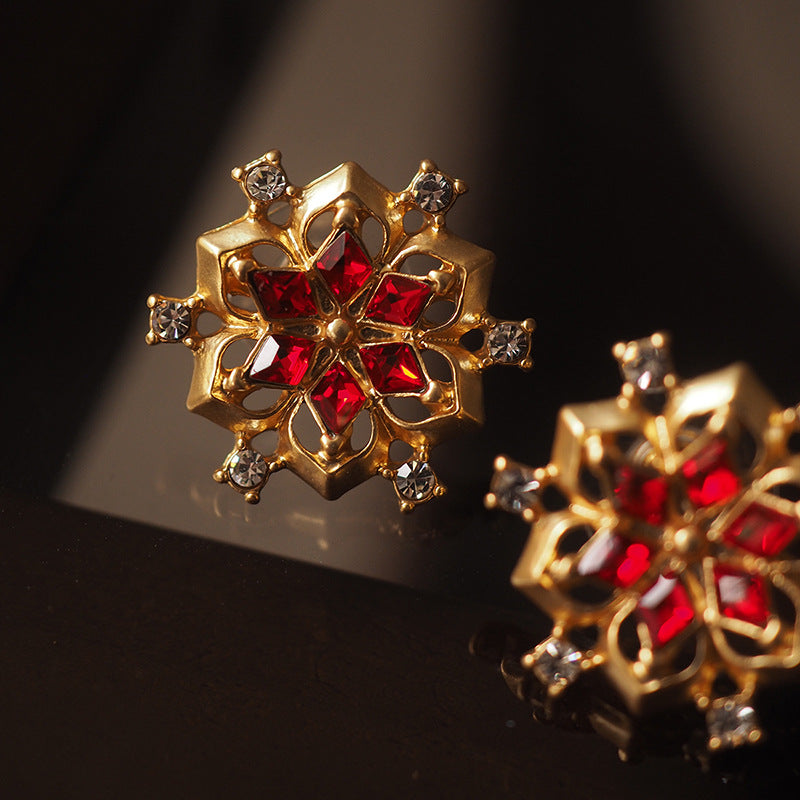 Snowflake Ruby Antique Retro Earring Ear Clip