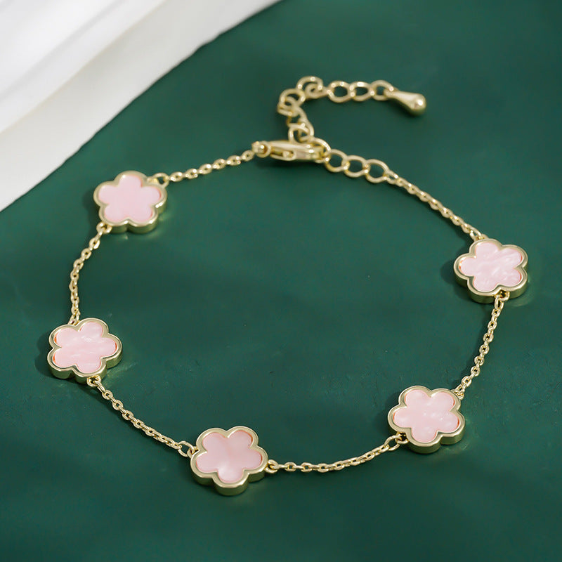 Real Gold Plated Five Petal Flower Bracelet For Women