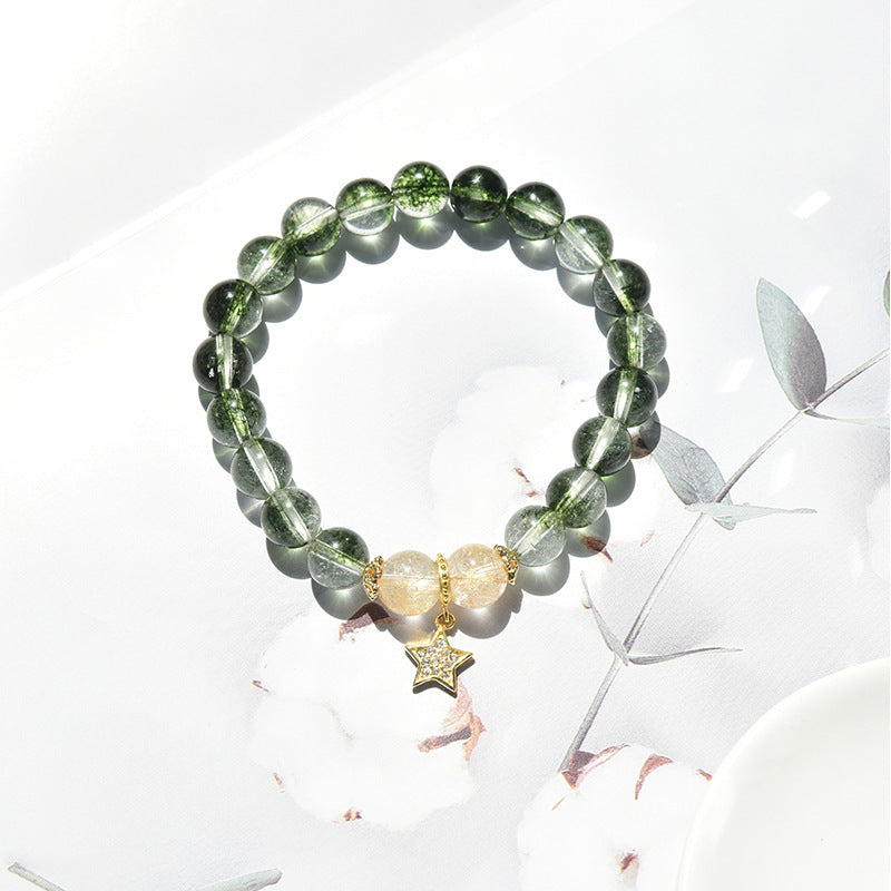 White Pop Flower Green Ghost Crystal Bracelet Women