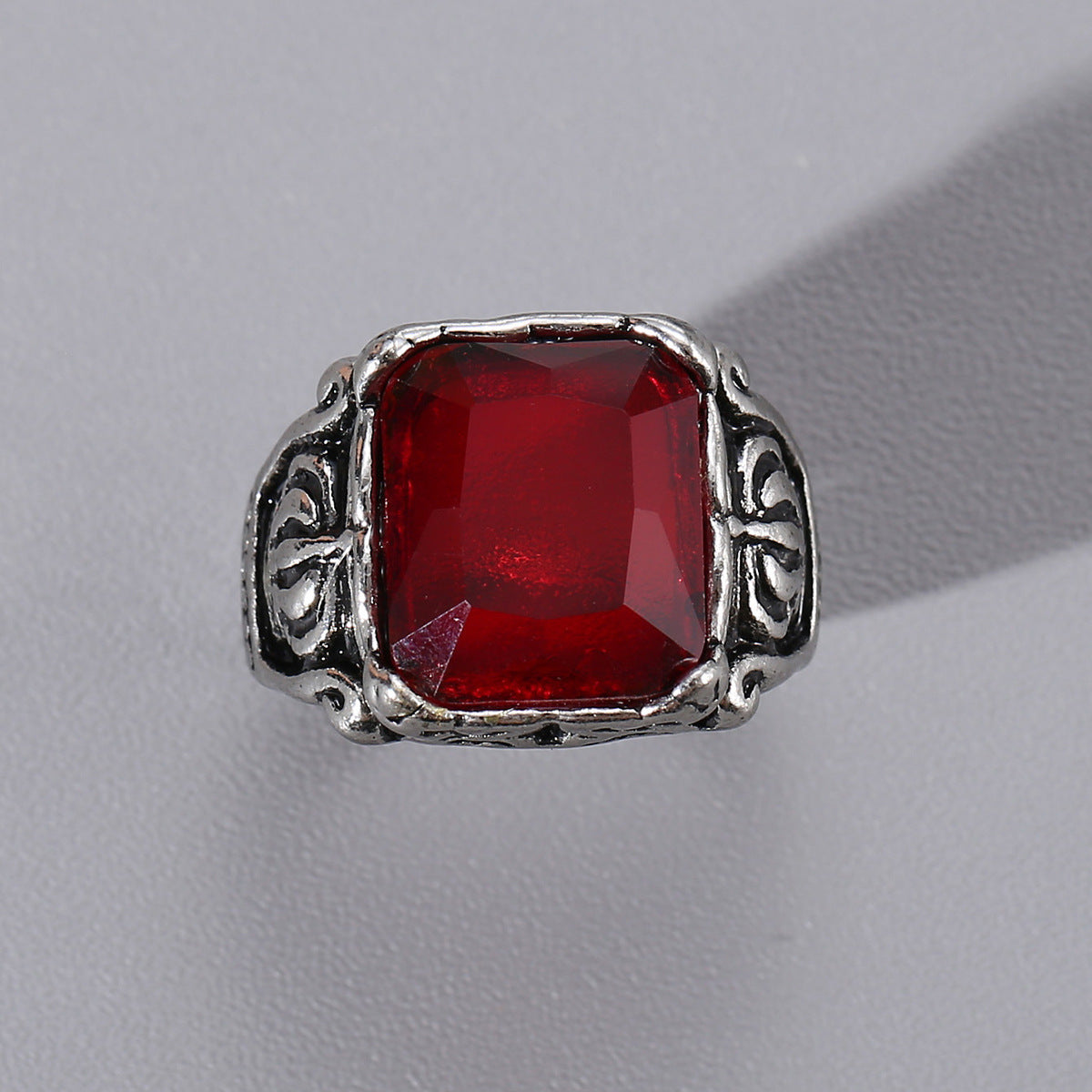 Men's Vintage Ruby Titanium Steel Ring