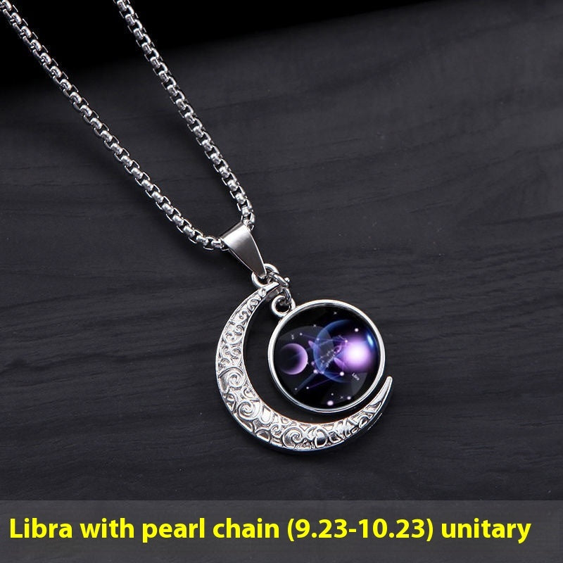 12 Constellation Moon & Star Luminous Necklace for Women. Glowing Zodiac Moonstone Pendant Necklace - Astrological Charm