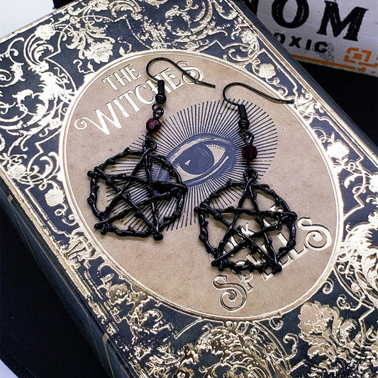 Large Five-pointed Star Ruby Earrings