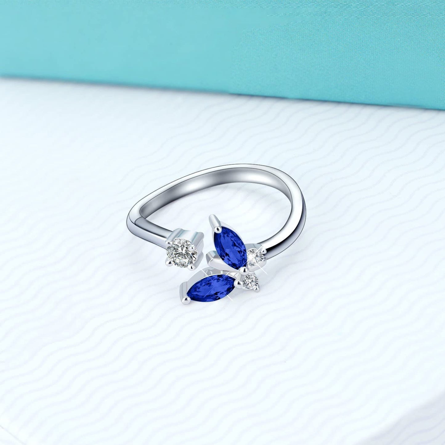 925 Sterling Silver Butterfly Ring with Sapphire Blue Crystal