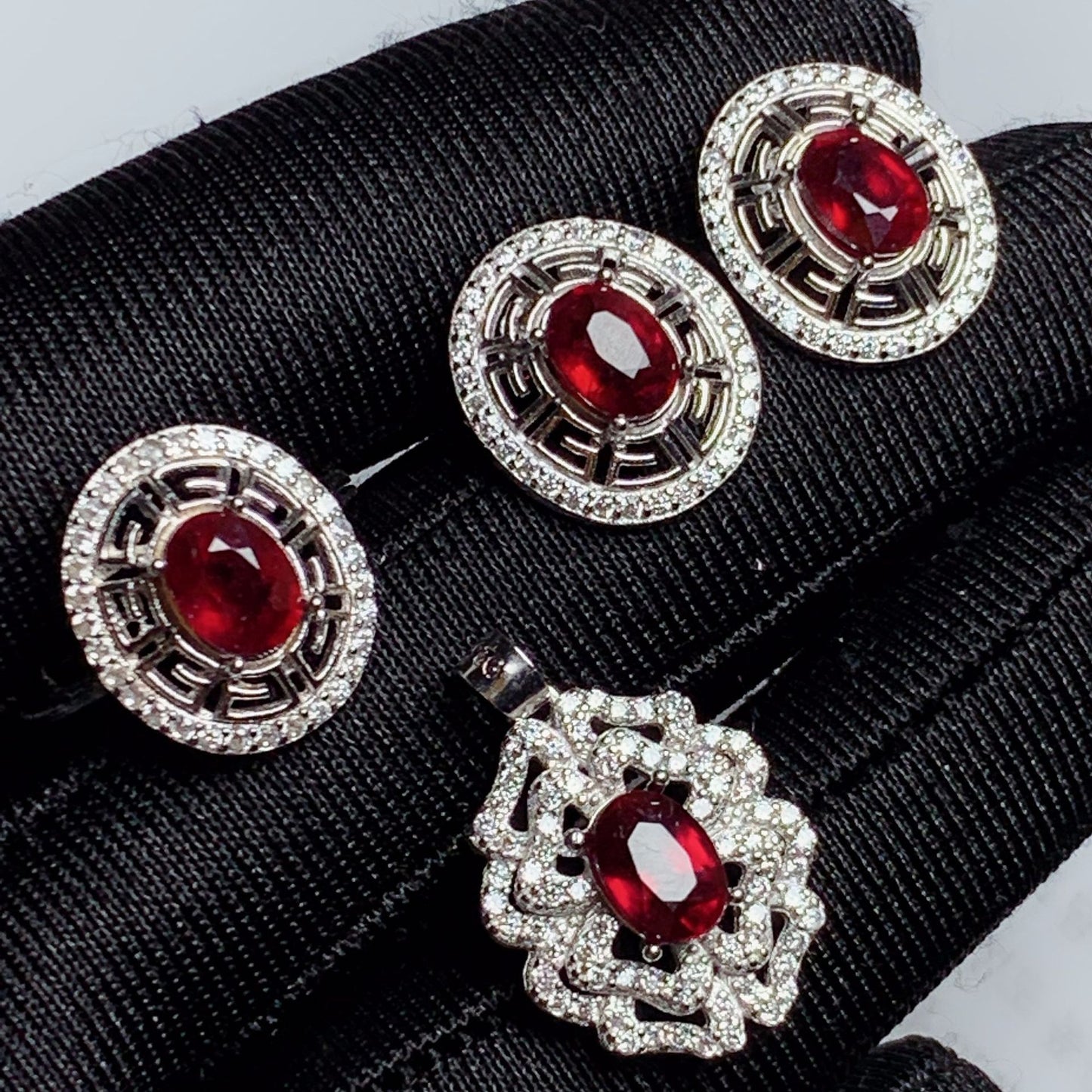 925 Silver Inlaid Ruby Set