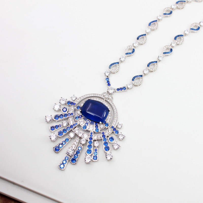 Atmospheric Pillow Type Sapphire Blue Necklace