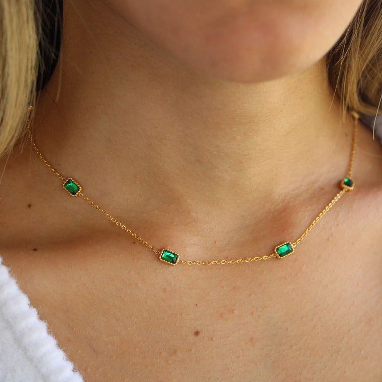 Square Emerald Zircon Necklace Bracelet