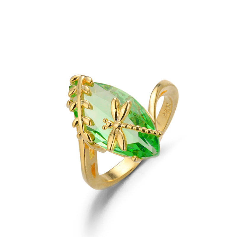 Women's Dragonfly Olive Emerald Ring