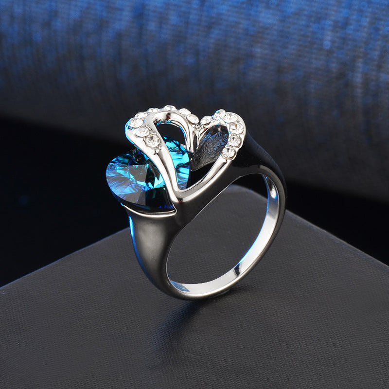 Sapphire Crystal Sea Heart Diamond Ring