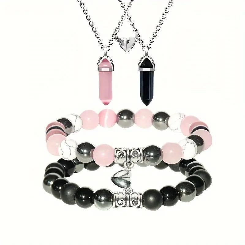 Fashion Jewelry Natural Stone Couple Love Magnet Suction Bracelet Necklace