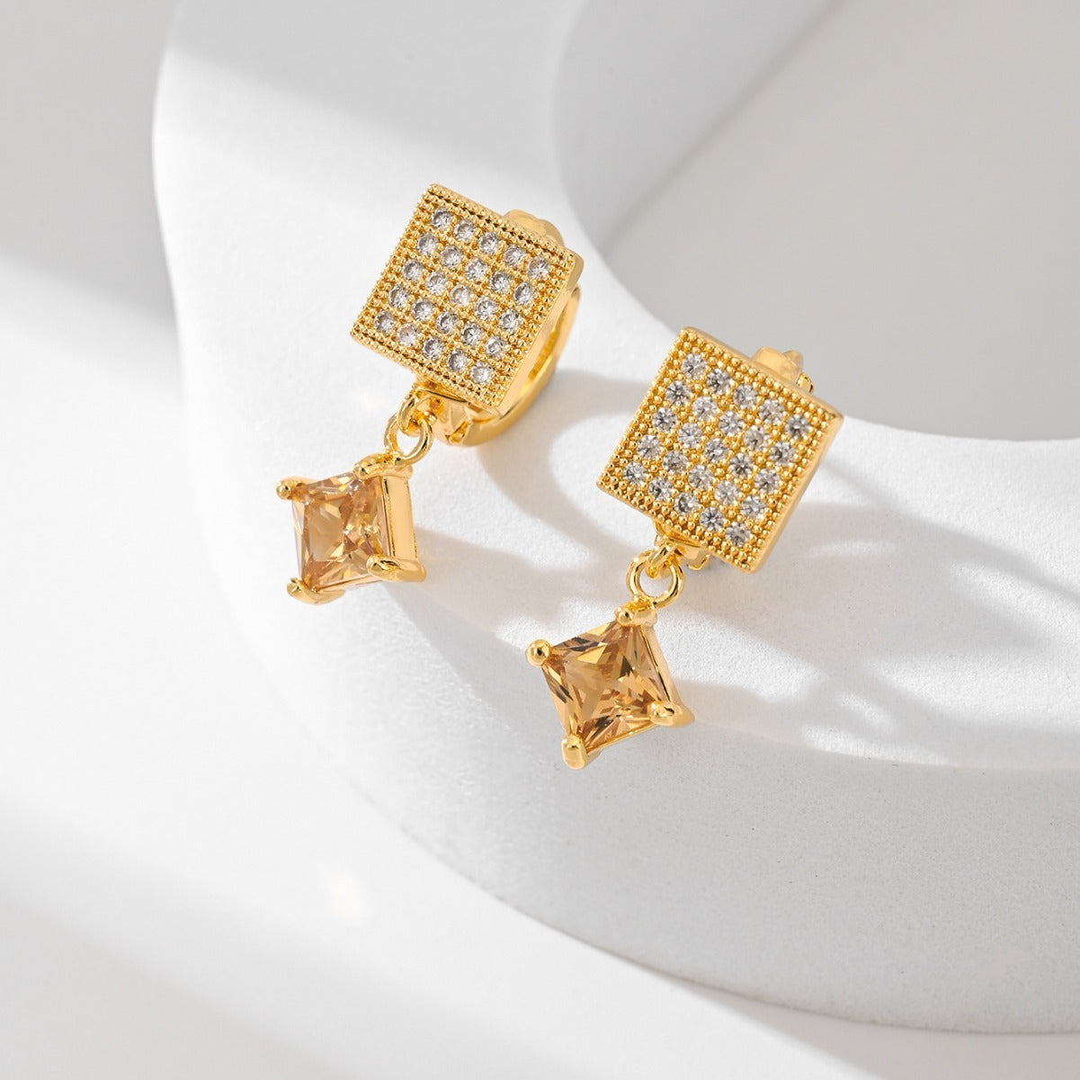 European And American Square Fashion Zircon Earrings In Various Colors