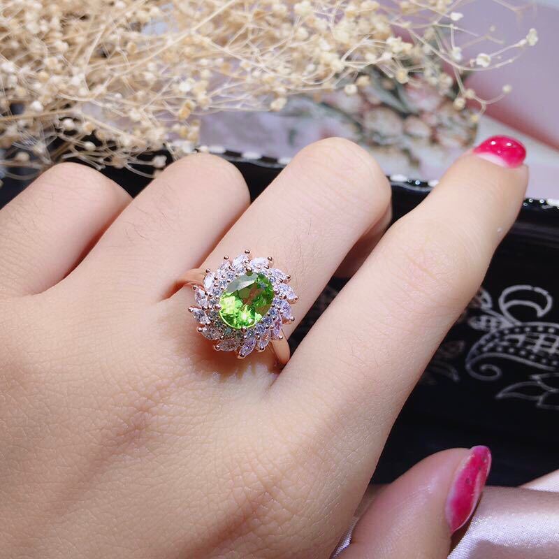 S925 Silver Gilded Peridot Set Jewelry