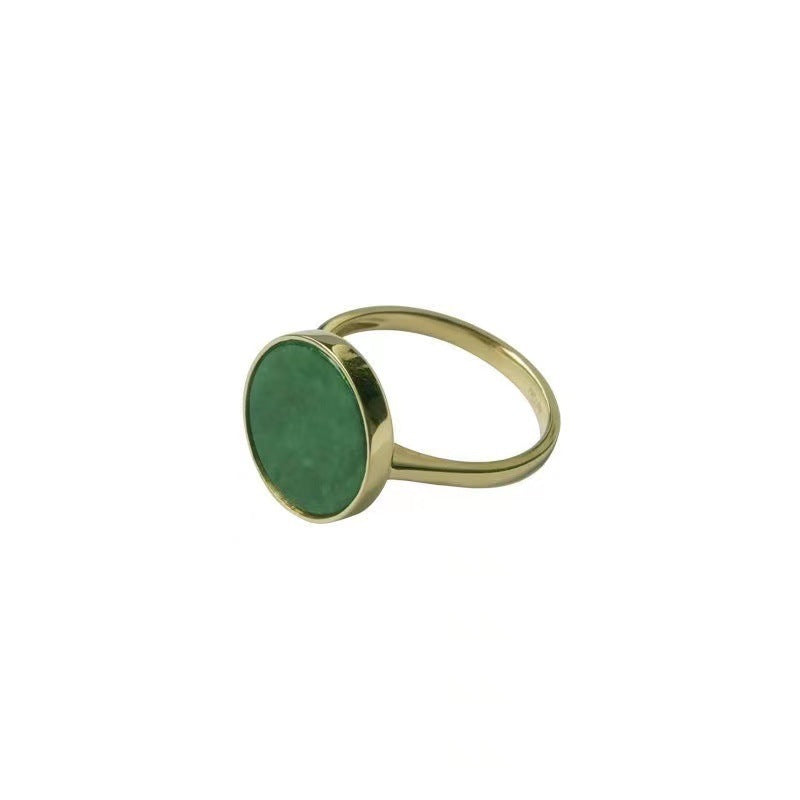 Simple Natural Emerald Inlaid Ring