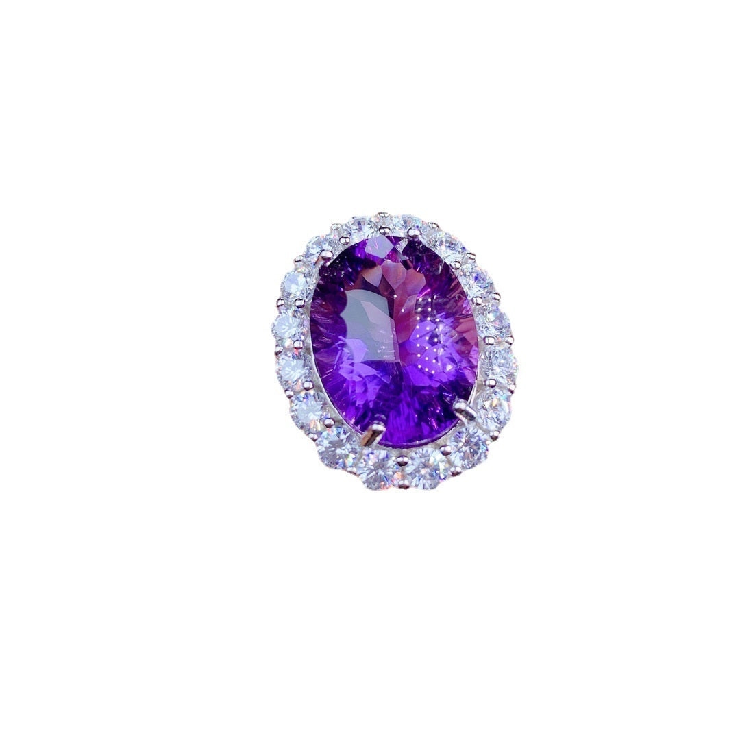 Natural Amethyst Ring S925 Silver Female Accessories Main Stone