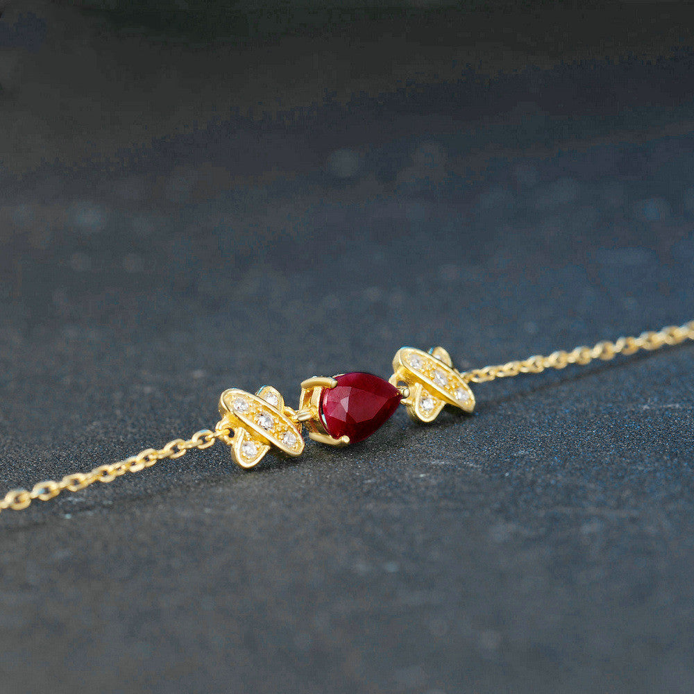 Color Gem Jewelry Natural Ruby Gold Bracelet