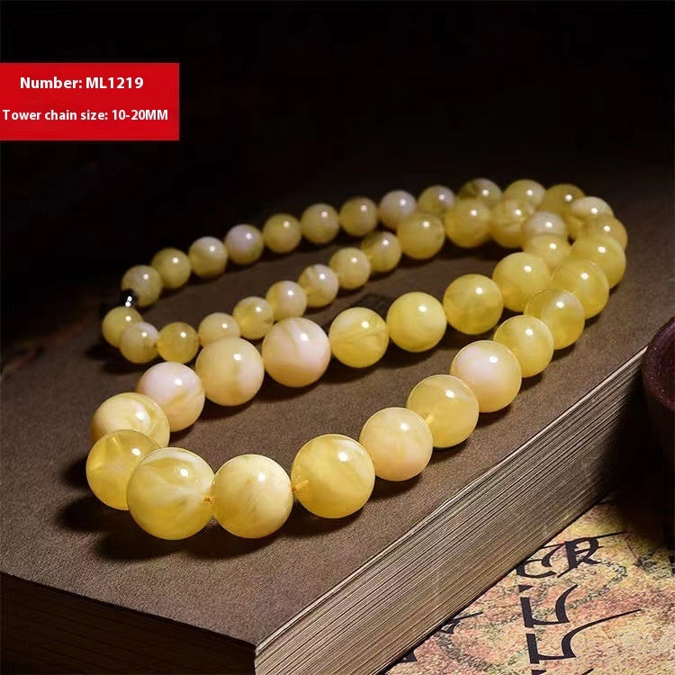 Beeswax Graduated Strand Yellow Chicken Grease Round Beads Necklace Clavicle Chain